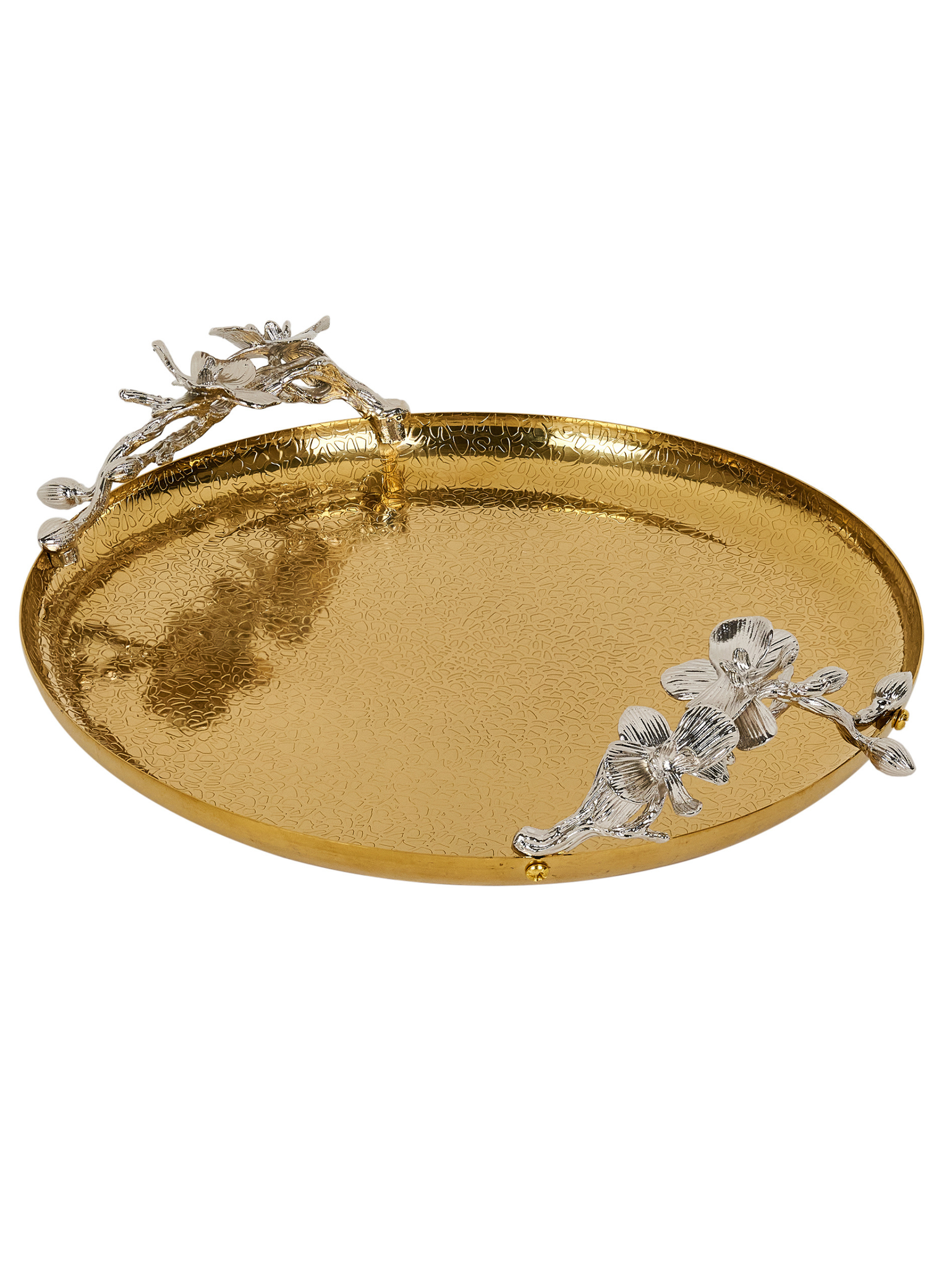 Floral Serving Tray | Vintage Gold & Silver Serving Dish