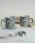Elegant Porcelain Mug Set (450ml) - Butterfly & Moth Print with Gold & Light Blue Handles, set of 2