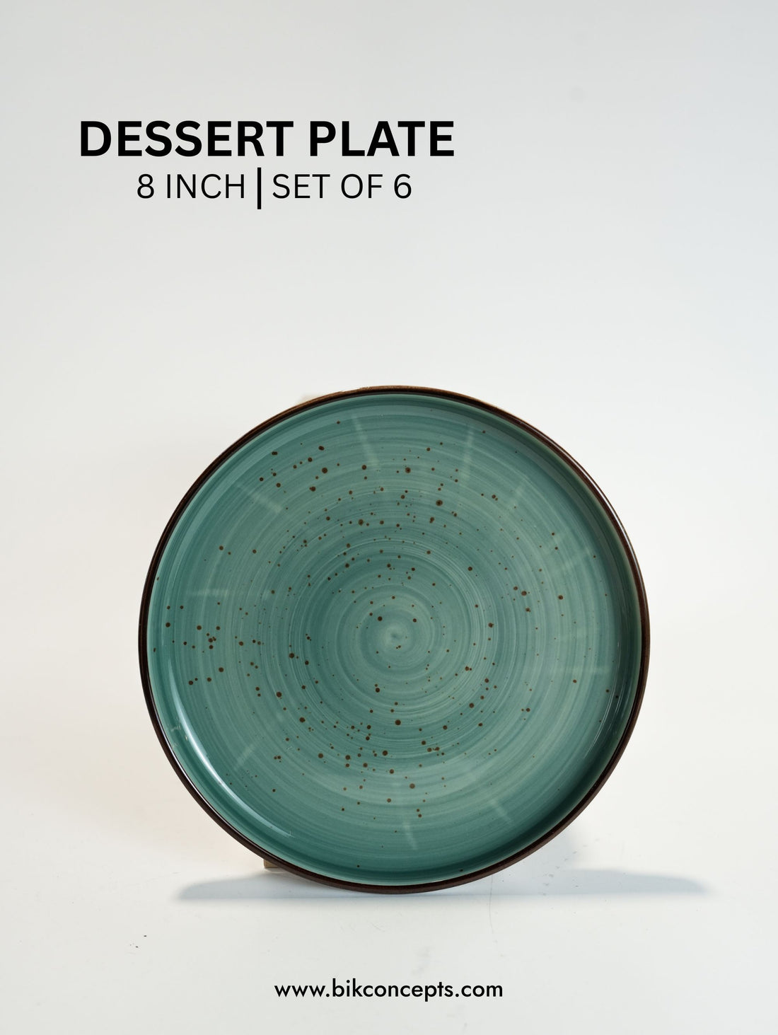 8.5 Inch Deep Teal Speckle Dessert Plates Set of 6, Small Porcelain Appetizer Plates for Cafes, Artisanal Porcelain Side Dishes with Dark Rim, Commercial Dishwasher Safe Dessert Plates, Elegant Home Hospitality Tableware, BIK Concepts Porcelain Side Plate Set