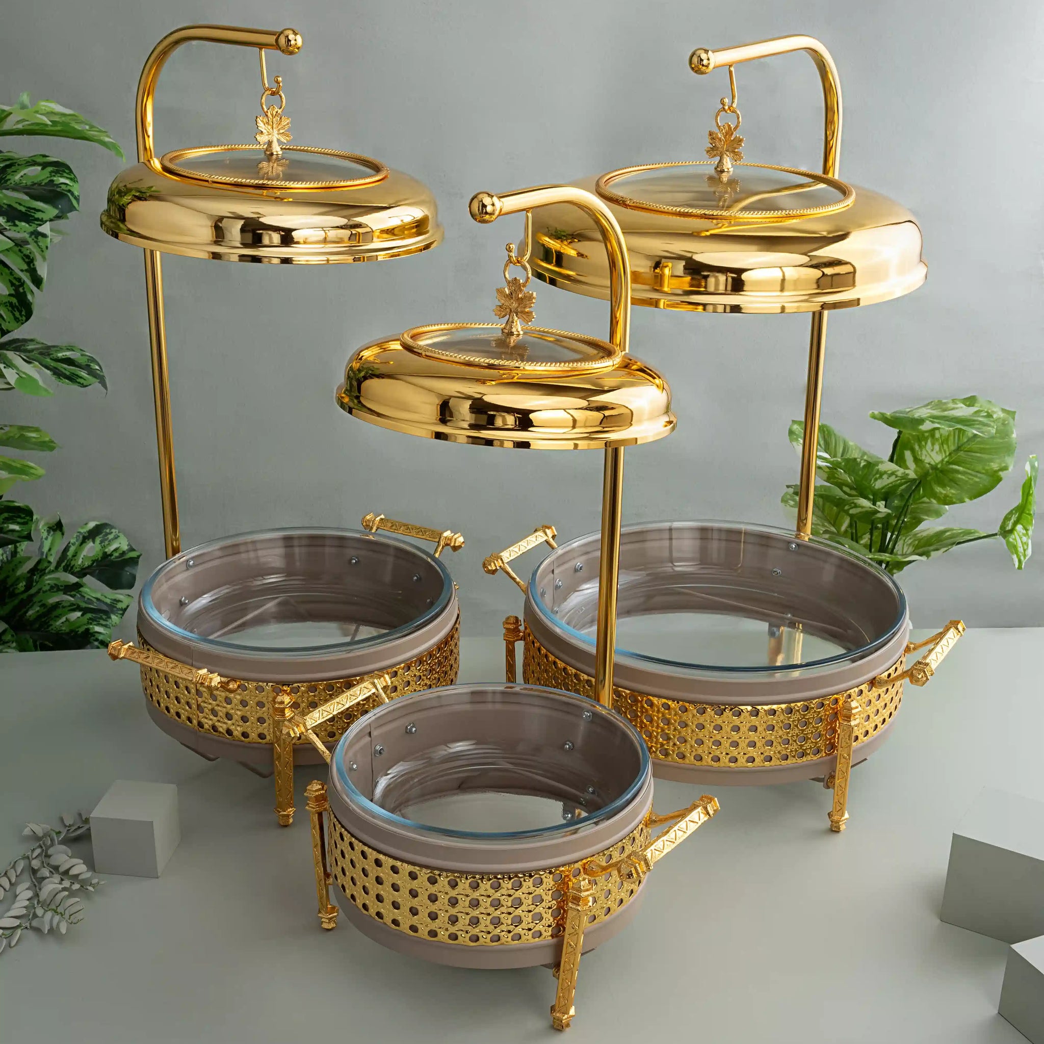Set of 3 chafing dish golden​