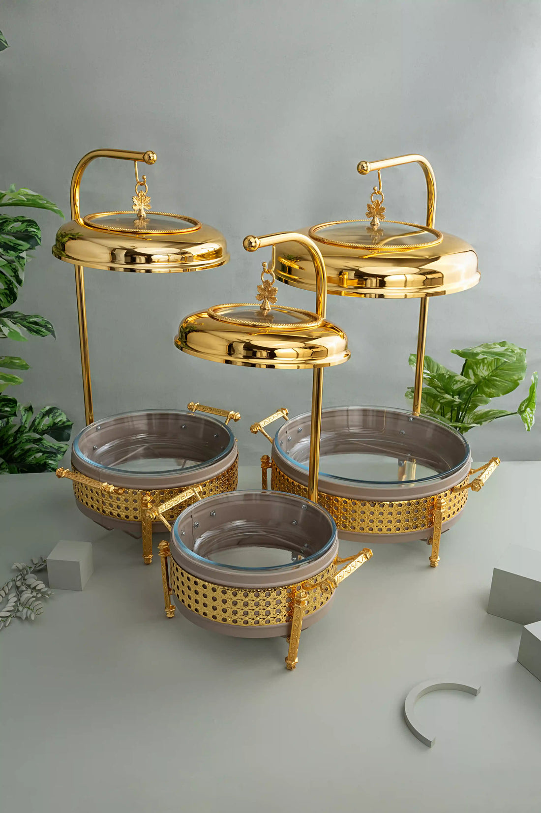 Set of 3 chafing dish golden​