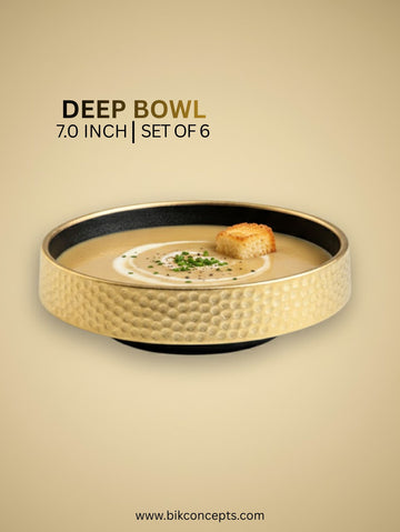 Set of 6 | 7-Inch Luxe Gold-Rimmed Porcelain Deep Bowl