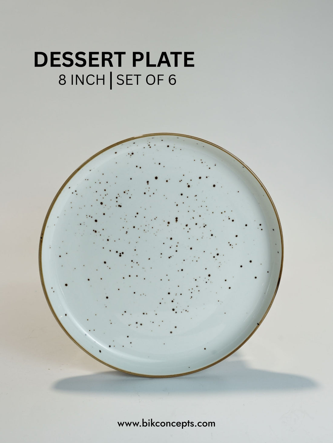 8 Inch Speckled White Salad Plates Set of 6, Artisanal Ceramic Dessert Plates with Brown Rim, White Stoneware Appetizer Plates, Microwave and Dishwasher Safe Side Plates, Commercial Grade White Ceramic Dish Set, BIK Concepts Small Dinnerware Set