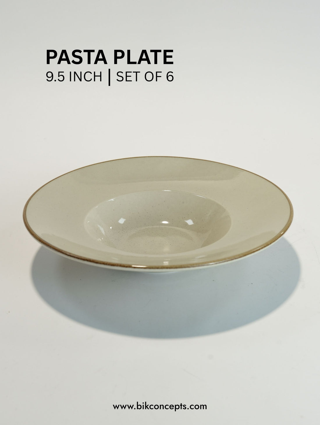 9.5 Inch Beige Speckle Pasta Bowl Plate Set of 6, Deep Porcelain Pasta Bowls for Restaurants, Porcelain Rimmed Soup Plates for Cafes, Commercial Grade Dishwasher Safe Dinnerware, Modern Home Hospitality Tableware, BIK Concepts Deep Porcelain Plate Set