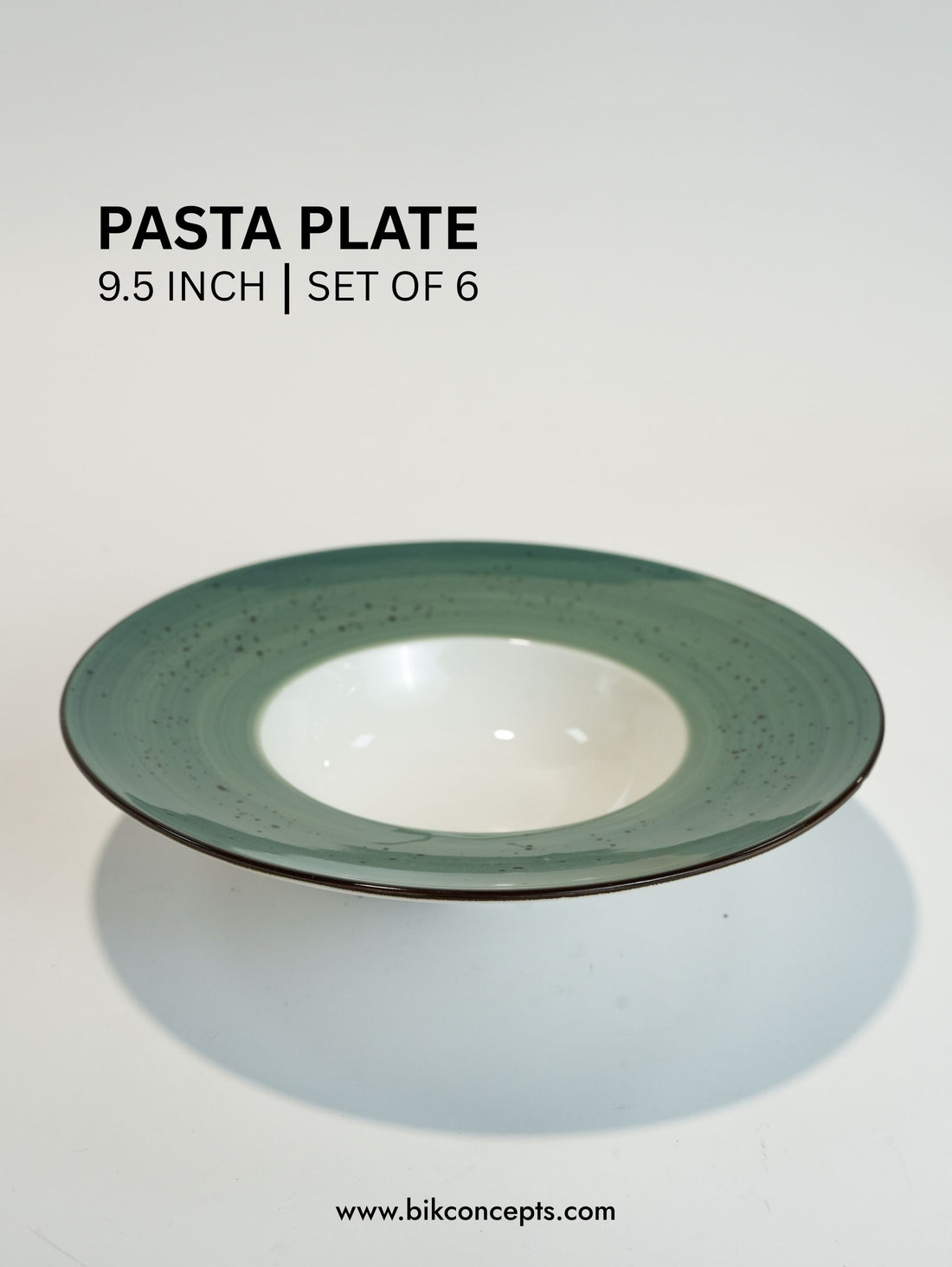 9.5 Inch Deep Teal Speckle Pasta Plate Set of 6, Deep Porcelain Pasta Bowls for Restaurants, Porcelain Rimmed Soup Plates for Cafes, Commercial Grade Dishwasher Safe Dinnerware, Modern Home Hospitality Tableware, BIK Concepts Deep Porcelain Plate Set