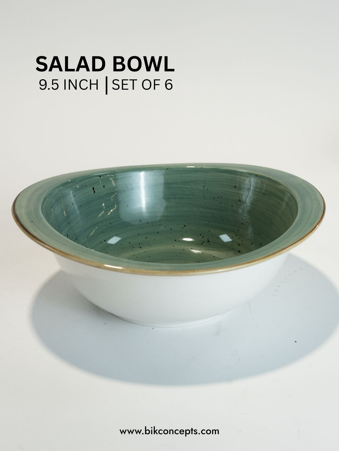 9.5 Inch Deep Teal Speckle Salad Bowl Set of 6, Large Porcelain Salad Bowls for Cafes, Porcelain Serving Dishes with Dark Rim for Restaurants, Commercial Dishwasher Safe Tableware, Elegant Home Hospitality Bowls, BIK Concepts Porcelain Serving Dishes