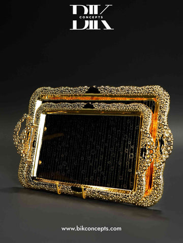 Opulent Gold Serving Trays (2pc Set) | Luxury Scalloped Butler Trays