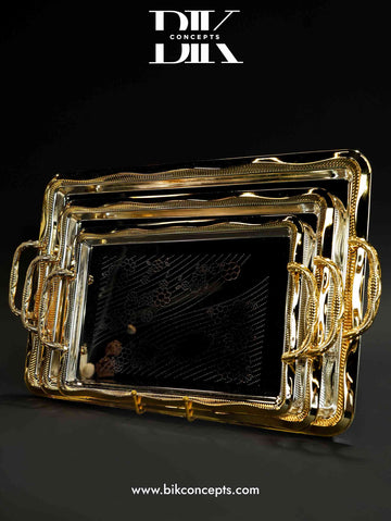 Majestic Gold & Silver Serving Tray Set (3pc) | Luxury Rectangular Trays