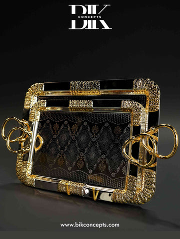 Royal Gold & Silver Serving Tray Set (2pc) | Luxury Rectangular Butler Trays