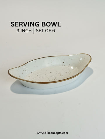 Elegant 9" Boat-Shaped Speckled Serving Bowl - Set of 6