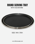 Black serving tray with silver rim, round non-slip bar tray, professional waiter tray set, non-skid restaurant trays, luxury beverage server, 6 pack non-slip trays, decorative round server, Buy luxury serving trays, professional barware wholesale, best non-slip trays for weddings, high-end restaurant supplies, heavy-duty silver rim trays