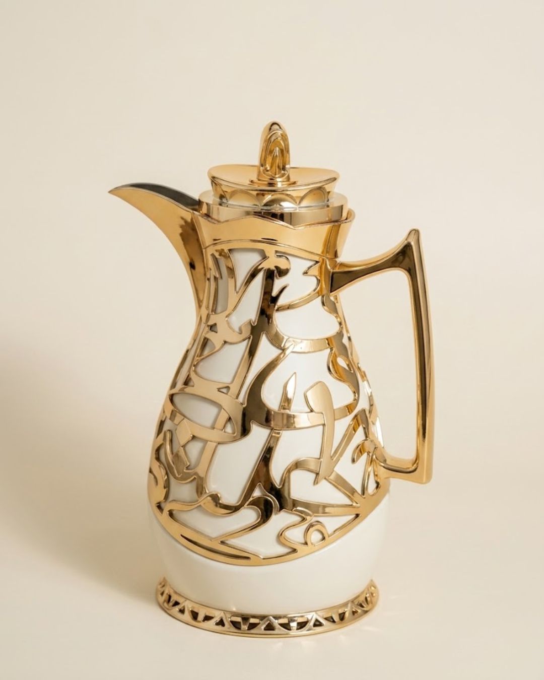 Arabic Calligraphy Coffee Thermos Set, Beige and Gold Thermal Carafe Set of 2, 1 Liter Vacuum Flask with Pink Glass Refill, Luxury Catering Beverage Dispenser, Decorative Dallah Tea and Coffee Server, Arabic Style Hot Water Thermos, Wedding Buffet Coffee Carafe, High End Party Tea Thermos Set, Insulated Pink Glass Vacuum Pitcher USA, Ramadan and Eid Coffee Server Set