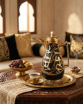 Black and Gold Arabic Calligraphy Coffee Thermos Set, Matte Black Thermal Carafe Set of 2, 1 Liter Vacuum Flask with Pink Glass Refill, Luxury Catering Beverage Dispenser, Decorative Black Dallah Tea and Coffee Server, Arabic Style Hot Water Thermos, Wedding Buffet Coffee Carafe Set, High End Event Tea Thermos Set, Insulated Pink Glass Vacuum Pitcher USA, Ramadan and Eid Coffee Server Set