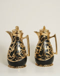 Black and Gold Arabic Calligraphy Coffee Thermos Set, Matte Black Thermal Carafe Set of 2, 1 Liter Vacuum Flask with Pink Glass Refill, Luxury Catering Beverage Dispenser, Decorative Black Dallah Tea and Coffee Server, Arabic Style Hot Water Thermos, Wedding Buffet Coffee Carafe Set, High End Event Tea Thermos Set, Insulated Pink Glass Vacuum Pitcher USA, Ramadan and Eid Coffee Server Set