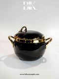 Black and gold soup set, modern ceramic dinnerware, matte black tureen, luxury black soup bowls, 25 piece ceramic set