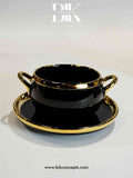 designer tableware, black gold kitchen gift, contemporary soup serving kit.