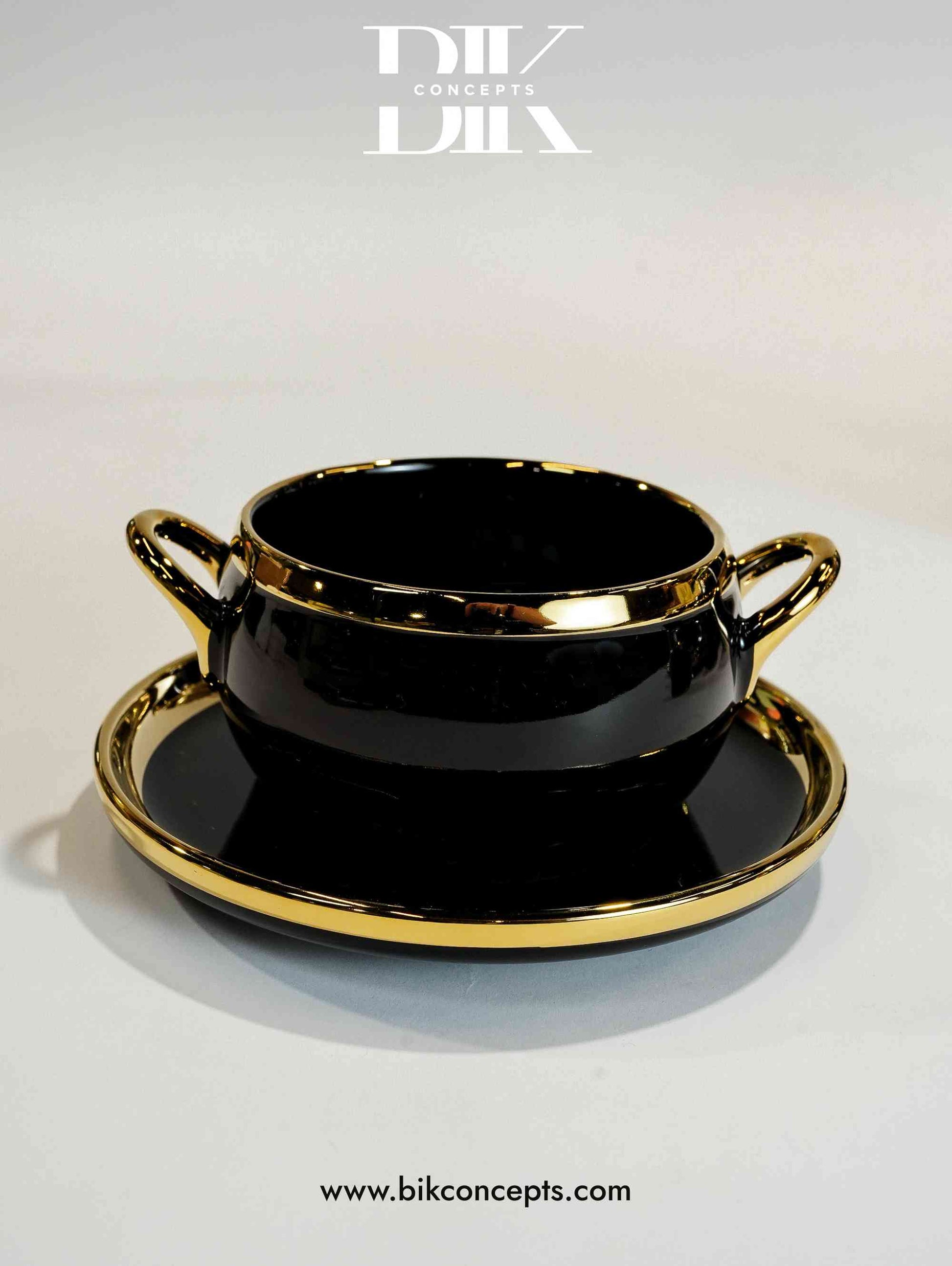 designer tableware, black gold kitchen gift, contemporary soup serving kit.