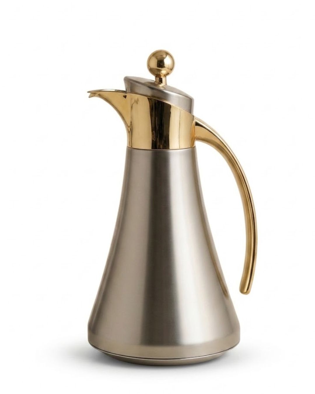 A modern stainless steel coffee carafe with polished gold accents on the spout, collar, and lid knob, set against a plain white background.

Silver and Gold Coffee Thermos Set of 2, 1 Liter Stainless Thermal Coffee Carafe, Two Tone Metal Beverage Pitcher, Pink Glass Vacuum Flask Set, Luxury Catering Thermal Dispenser, Modern Gold Accent Tea Carafe, Insulated Hot Water Pitcher for Events, Luxury Silver Coffee Server Set, Stainless Steel Catering Thermos USA, Modern Metallic Beverage Carafe for Weddings