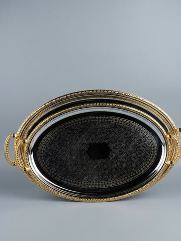 Imperial Silver & Gold Oval Serving Platter | Luxury Centerpiece Tray (2 Sizes)