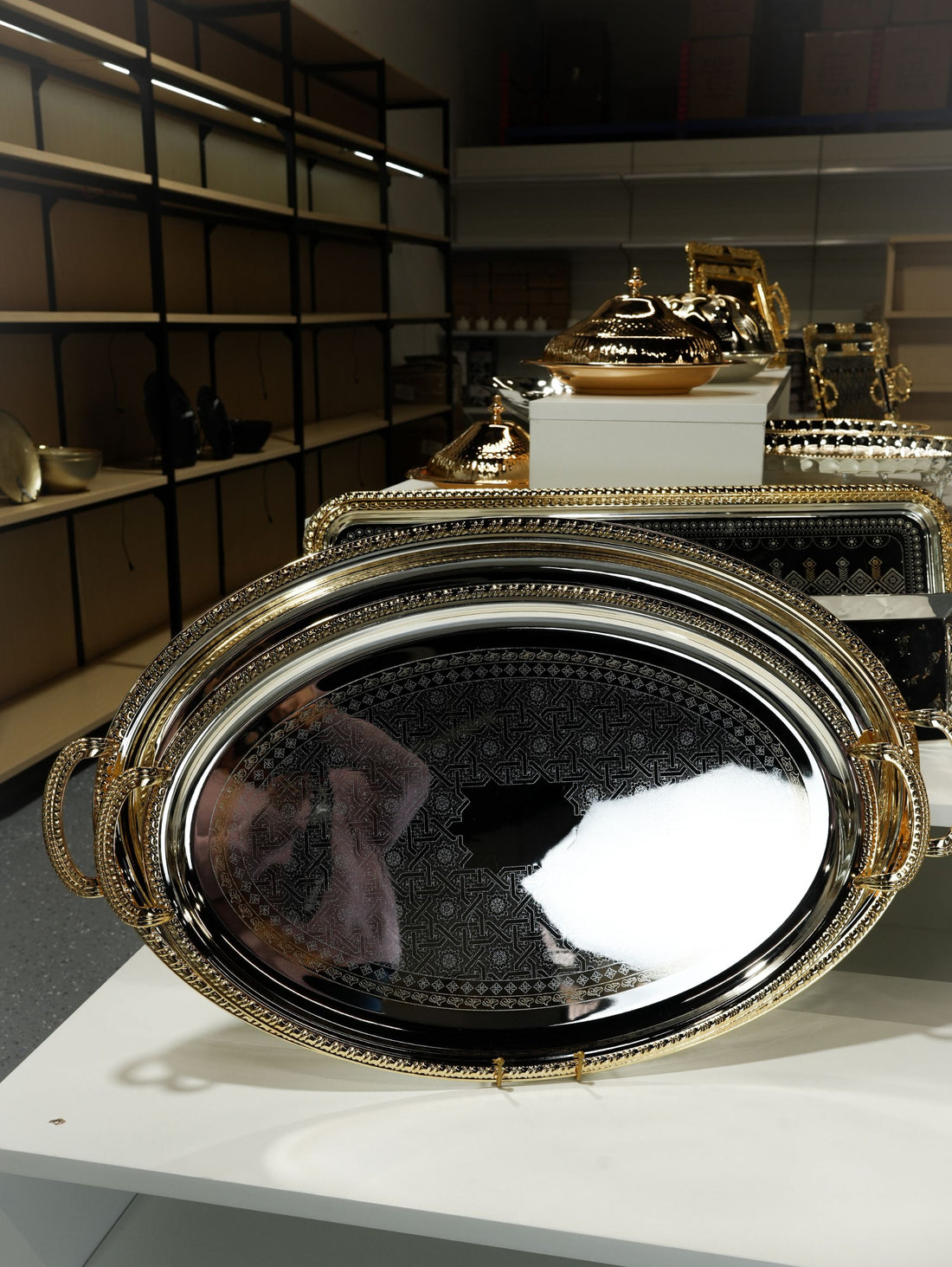 Imperial Silver & Gold Oval Serving Platter | Luxury Centerpiece Tray (2 Sizes)