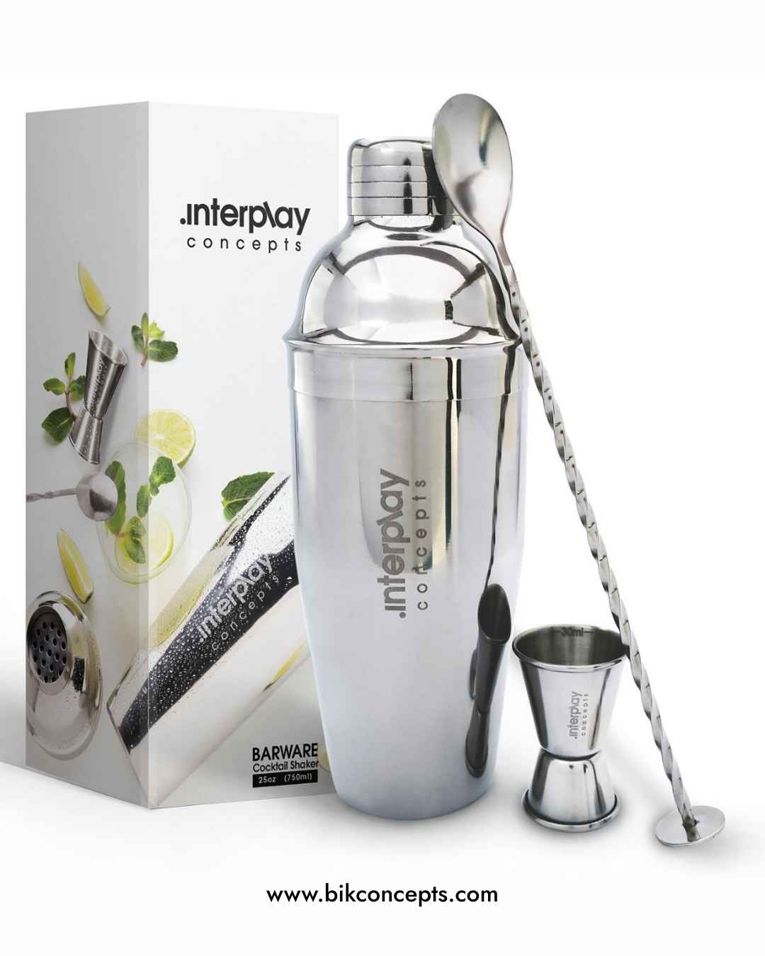 cocktail shaker set, stainless steel bar tools, bartender kit, cocktail strainer, jigger and mixing spoon, home bar accessories, 750ml shaker set, gift for cocktail lovers, martini shaker set