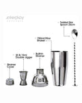 cocktail shaker set, stainless steel bar tools, bartender kit, cocktail strainer, jigger and mixing spoon, home bar accessories, 750ml shaker set, gift for cocktail lovers, martini shaker set