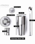 cocktail shaker set, stainless steel bar tools, bartender kit, cocktail strainer, jigger and mixing spoon, home bar accessories, 750ml shaker set, gift for cocktail lovers, martini shaker set