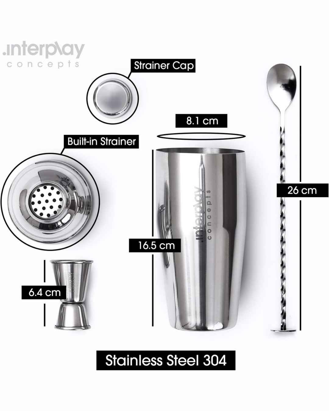 cocktail shaker set, stainless steel bar tools, bartender kit, cocktail strainer, jigger and mixing spoon, home bar accessories, 750ml shaker set, gift for cocktail lovers, martini shaker set