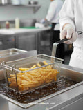 restaurant fryer basket with front hook, deep fryer basket rectangular wire, open wire fryer basket commercial