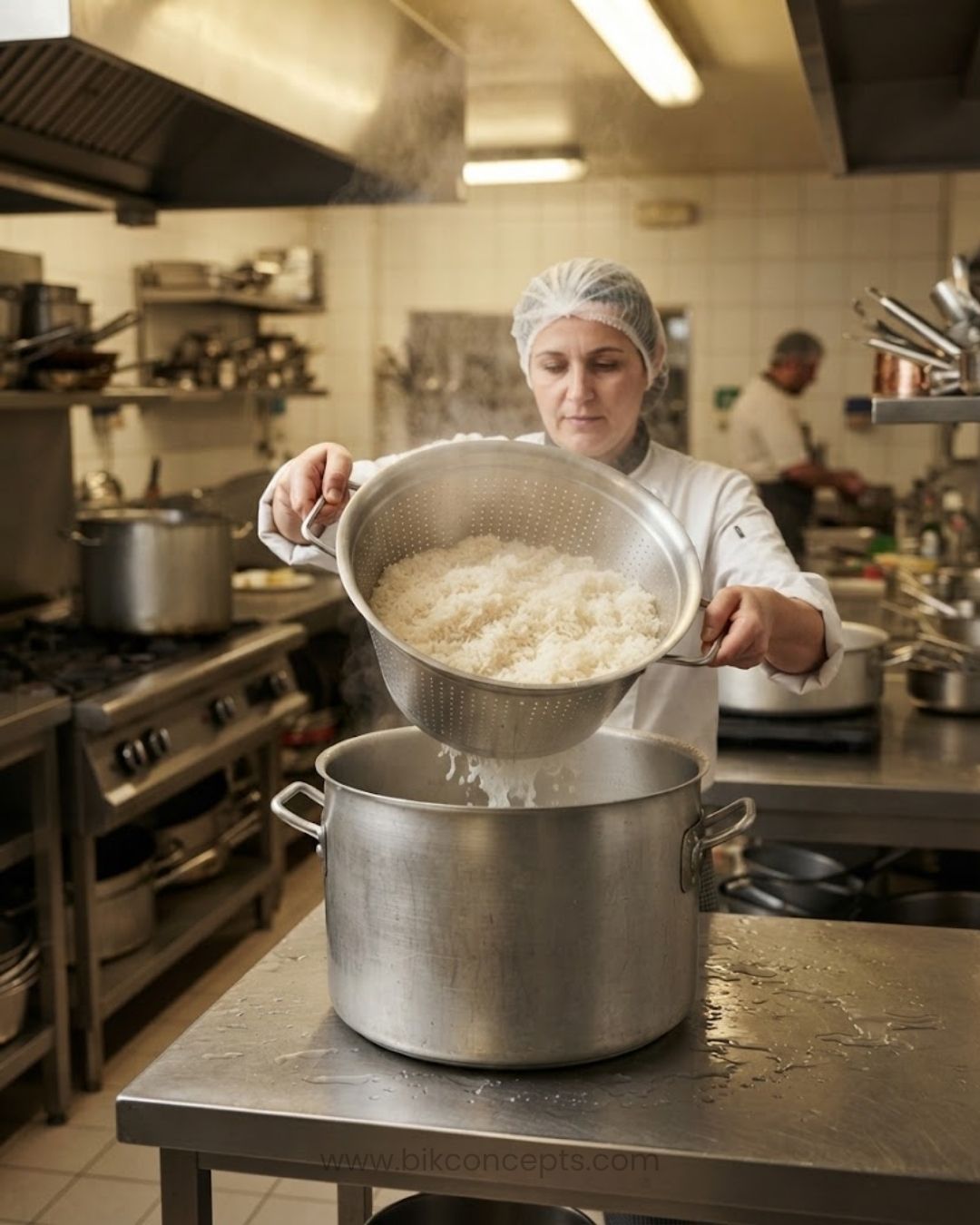 Commercial Stainless Steel Strainer Tub, Large Batch Rice Colander, Perforated Stainless Steel Wash Tub, Heavy Duty Catering Strainer Basket, Commercial Kitchen Colander with Handles, 23 Inch Stainless Steel Rice Strainer, Hotel Kitchen Food Prep Container, Industrial Food Grade Colander Vessel, Stainless Steel Vegetable Rinsing Tub, Commercial Grade Pasta Draining Strainer