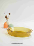 oval glass baking tray, amber borosilicate bakeware, crystal glass oven dish, large roasting pan glass, lead-free serving dish, amber oven to table.