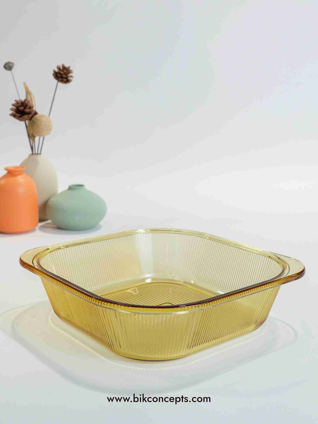 square glass baking tray, amber borosilicate bakeware, crystal glass cake pan, 10 inch glass oven dish, lead-free glass roaster, amber glass casserole dish.