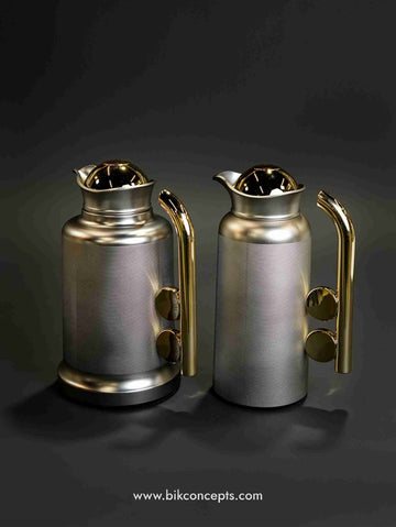 Arabic Dallah set, silver and gold coffee flask, 2 piece Dallah set, insulated Gahwa pot, luxury Arabic tea set, 1L and 0.7L thermal flasks, Ramadan table decor, traditional coffee server