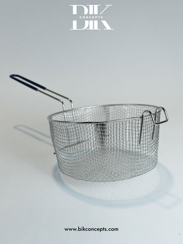 deep fryer basket, stainless steel frying basket, commercial fryer tool, chip frying basket, wire mesh skimmer, french fry basket, fryer basket with hook, heavy duty frying strainer