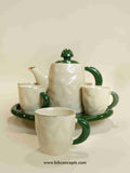 Emerald green tea set, porcelain tea set with tray, cream and green teapot, 8 piece tea service, luxury tea set for 6, 1.5L porcelain kettle, emerald green dinnerware, festive tea server.