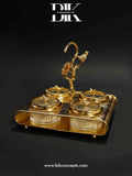 Gold bird snack tray, quad canister server, luxury dry fruit tray, 4 section nut bowl set, golden bird centerpiece