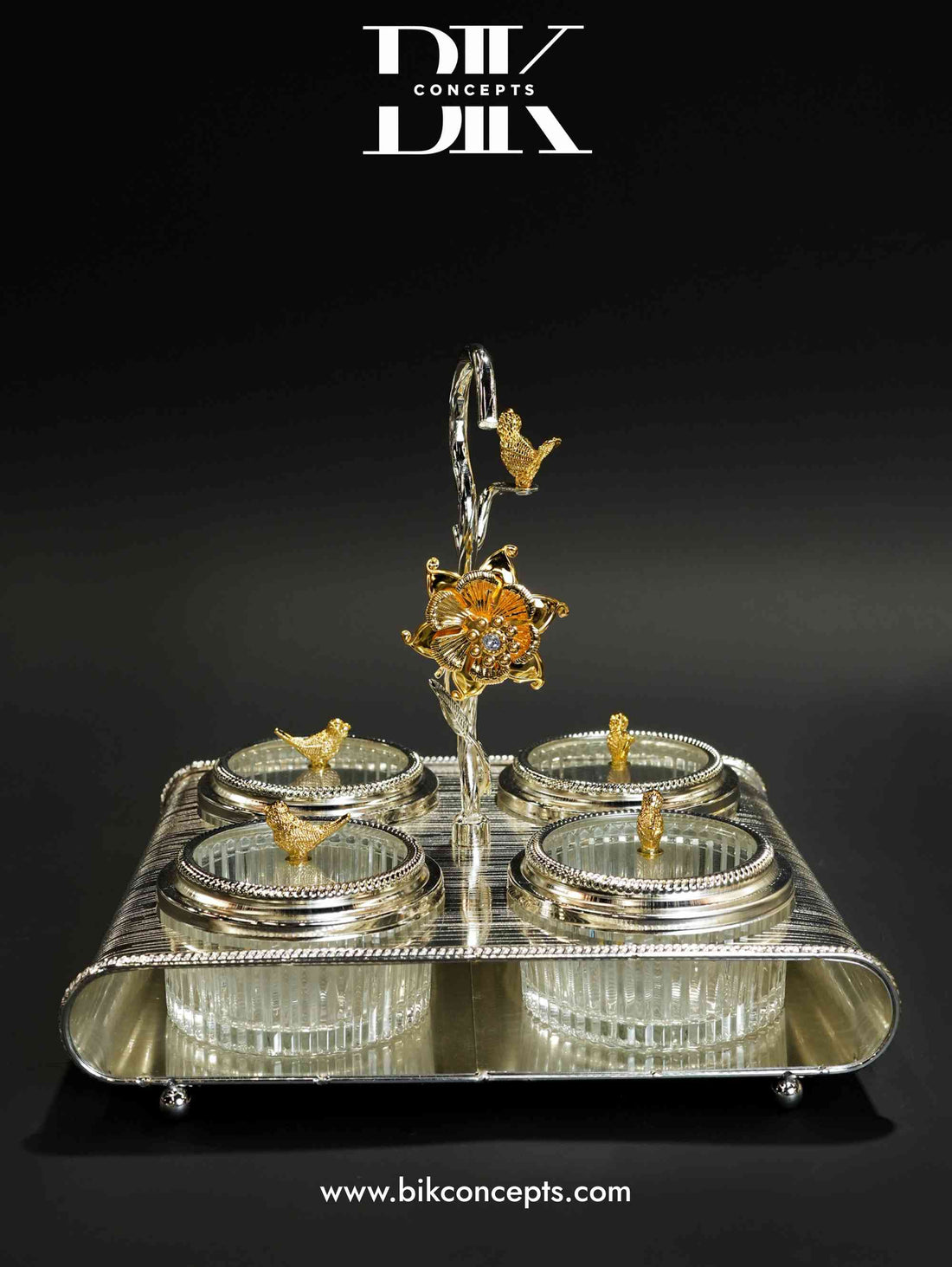 Silver bird snack tray, luxury 4 section server, silver dry fruit stand