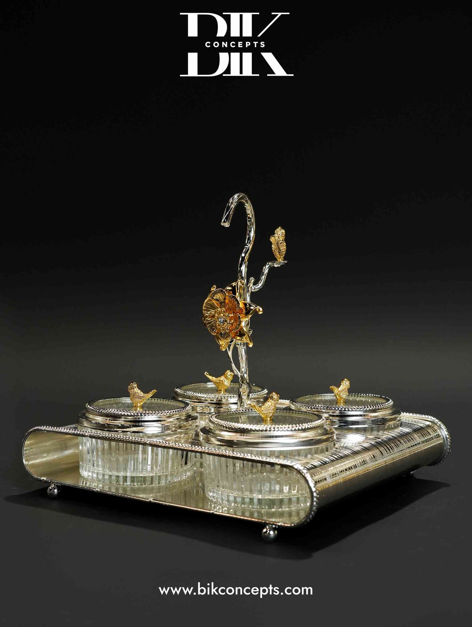 Silver bird snack tray, luxury 4 section server, silver dry fruit stand