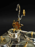 4 jar nut server, decorative silver candy dish, bird centerpiece tray