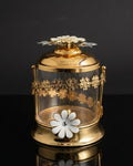 Gold Glass Canisters, Luxury Condiment Jars, Decorative Kitchen Storage Jars, High End Catering Decor, Floral Gold Candy Jars, Ornate Coffee Sugar Container, Luxury Wedding Buffet Accessories, Elegant Table Centerpiece Jars, Gold Filigree Glass Jars