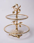 Gold 2 Tier Glass Serving Stand, Two Tier Round Glass Dessert Tower, Luxury Home Party Serving Tray, Botanical Bird Food Stand, Cut Glass Tiered Appetizer Tray, Gold Metal and Glass Pastry Tower, Afternoon Tea Dessert Stand, Decorative Fruit and Dessert Display, Gold Pedestal Glass Serving Tray, Elegant Tiered Buffet Server