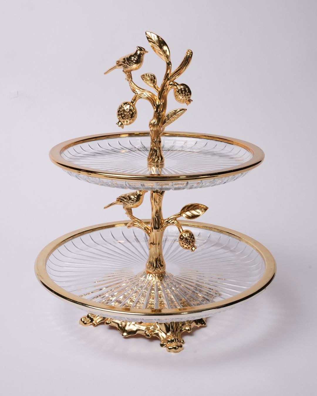 Gold 2 Tier Glass Serving Stand, Two Tier Round Glass Dessert Tower, Luxury Home Party Serving Tray, Botanical Bird Food Stand, Cut Glass Tiered Appetizer Tray, Gold Metal and Glass Pastry Tower, Afternoon Tea Dessert Stand, Decorative Fruit and Dessert Display, Gold Pedestal Glass Serving Tray, Elegant Tiered Buffet Server