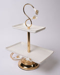 Gold 2 Tier Serving Platter, Rectangular Tiered Dessert Stand, High End Catering Appetizer Platter, Calla Lily Food Stand, Porcelain and Gold Hi Tea Tower, Pedestal 2 Tier Food Server, Upscale Party Hors d'Oeuvres Tray, Luxury Afternoon Tea Stand, Gold Metal Tiered Serving Tray, Designer Buffet Serving Tower, Rectangular Porcelain Tiered Stand