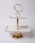 Gold 2 Tier Serving Platter, Rectangular Tiered Dessert Stand, High End Catering Appetizer Platter, Calla Lily Food Stand, Porcelain and Gold Hi Tea Tower, Pedestal 2 Tier Food Server, Upscale Party Hors d'Oeuvres Tray, Luxury Afternoon Tea Stand, Gold Metal Tiered Serving Tray, Designer Buffet Serving Tower, Rectangular Porcelain Tiered Stand