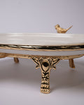 Gold Oval Serving Tray, Luxury Porcelain Serving Platter, High End Catering Platter, Decorative White and Gold Tray, Floral Bird Metal Serving Tray, Footed Decorative Vanity Tray, Upscale Event Hors d'Oeuvres Platter, Luxury Wedding Appetizer Tray, Designer Coffee Table Tray, Gold Metal Handles Serving Dish, Fine Porcelain Oval Platter