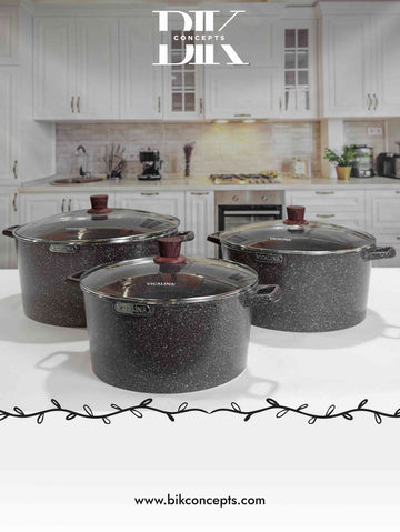 Granite speckle casserole set, large aluminum stock pots, 27L cooking pot, professional catering cookware, 6 piece hot pot set, grey stone cookware.