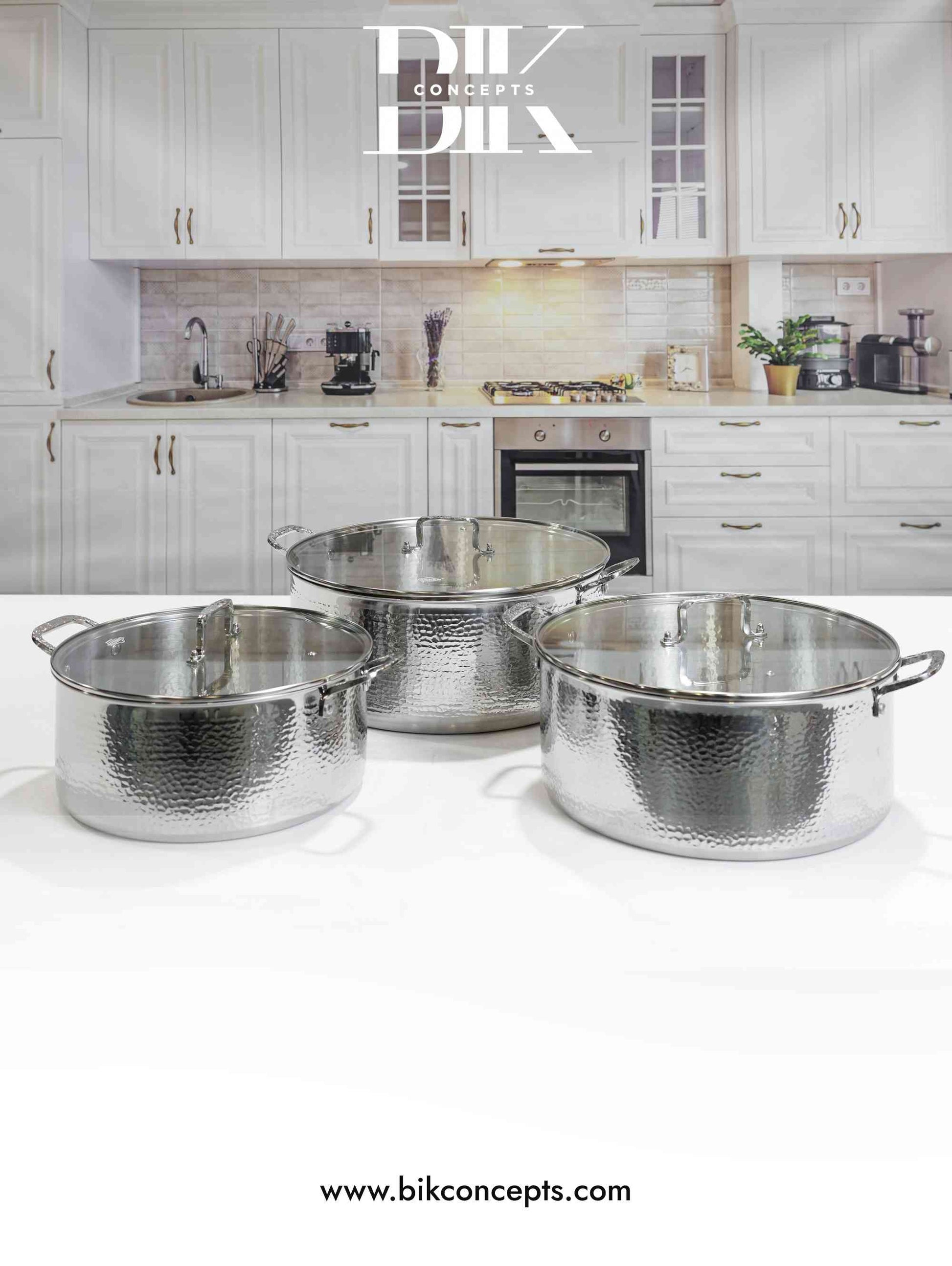 hammered metal cookware, high capacity serving pots.