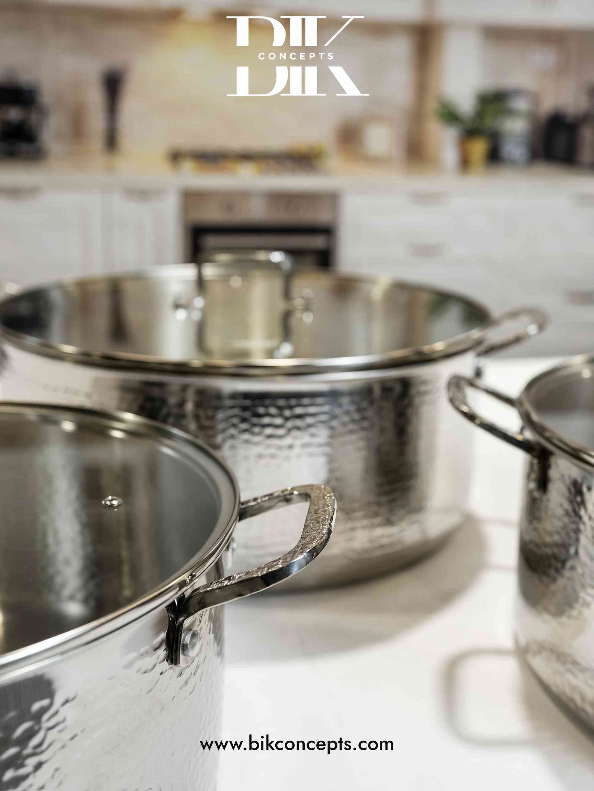 Hammered silver casserole set, tri-ply stainless steel pots, 20L large cooking pot