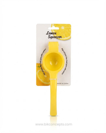 Yellow Metal Lemon Squeezer 8.5 Inch, Heavy Duty Handheld Citrus Juicer, Commercial Restaurant Lime Press, Hotel Bar Hand Squeezer, Manual Citrus Extractor Metal, Catering Service Lemon Juicer Tool, Premium Handheld Citrus Press Yellow, Rust Resistant Metal Lemon Squeezer