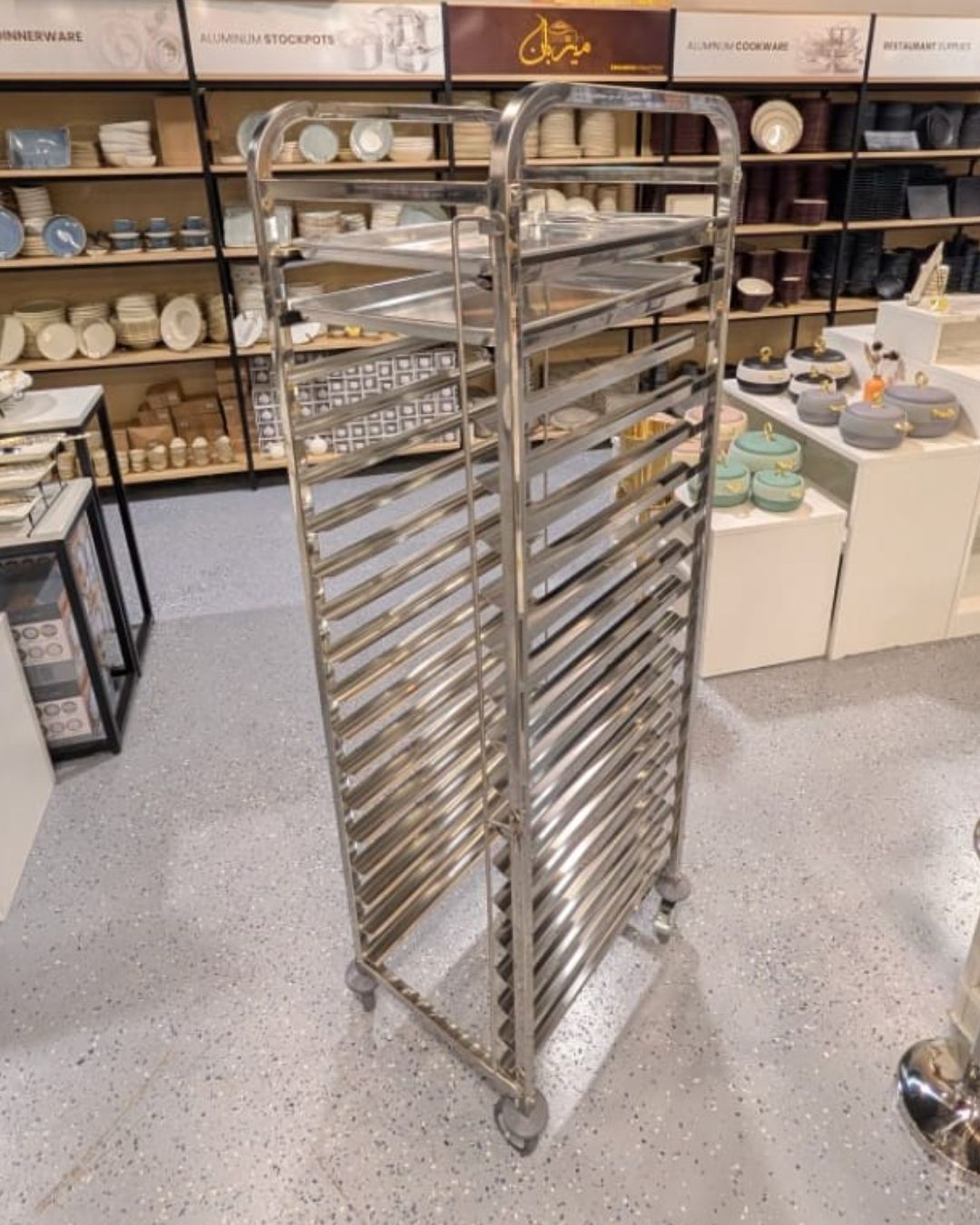 Commercial Sheet Pan Rack 18 Tier, Stainless Steel Bakery Trolley, Mobile Bun Pan Rack with Casters, Commercial Kitchen Tray Cart, Heavy Duty Sheet Pan Cooling Rack, Bakery Oven Pan Rack, Restaurant Prep Sheet Pan Storage, 72 Inch High Speed Pan Rack